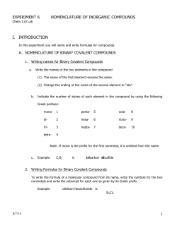 Chem 110 Exp 6 Nomenclature 2014