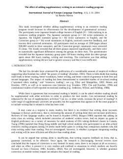 The effect of adding supplementary writing to an extensive reading