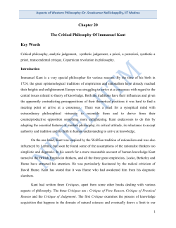 Chapter 20 The Critical Philosophy Of Immanuel Kant Key