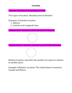 Location Location- Position of something on Earth. Two types of
