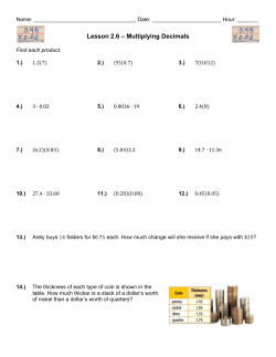 Lesson 2.6 &ndash; Multiplying Decimals