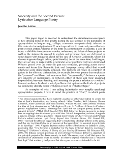 Sincerity and the Second Person: Lyric after Language
