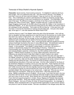 Transcript of Shiza Shahid`s Keynote Speech