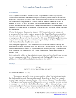 Politics and the Texas Revolution, 1836 Introduction