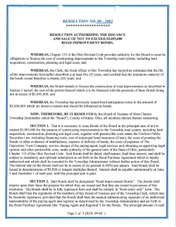 ROADS $5095000 Road Improvement Bonds