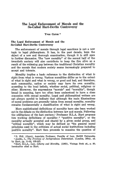 The Legal Enforcement of Morals and the So-Called Hart