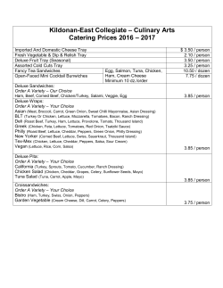 Culinary Catering Price List 2016-2017