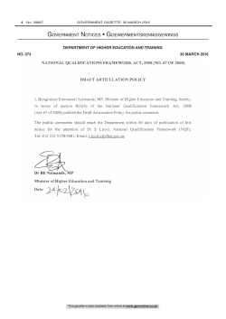 Draft Articulation Policy - Department of Higher Education and Training