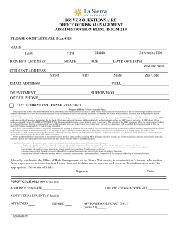 DRIVER QUESTIONNAIRE OFFICE OF RISK MANAGEMENT