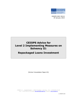 CEIOPS Advice for Level 2 Implementing Measures on Solvency II