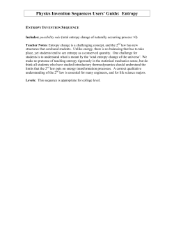 Physics Invention Sequences Users` Guide: Entropy
