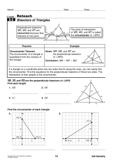 Reteach Bisectors of Triangles 5-2