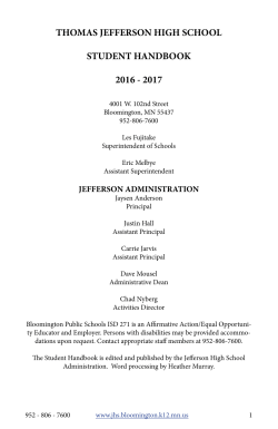 THOMAS JEFFERSON HIGH SCHOOL STUDENT HANDBOOK