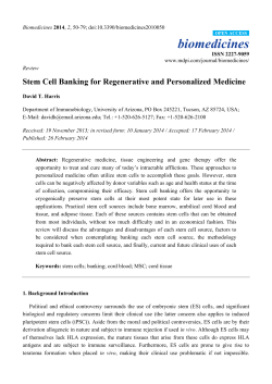 Stem Cell Banking for Regenerative and Personalized Medicine