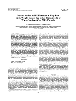 Plasma Amino Acid Differences in Very Low Birth Weight