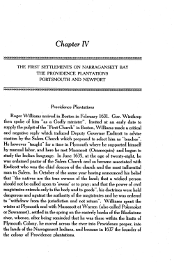 Chapter IV. The First Settlements on Narragansett Bay. The