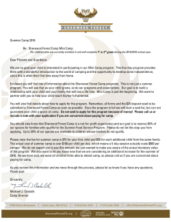 Sherwood Forest Camp Mini Camp Dear Parents and Guardians