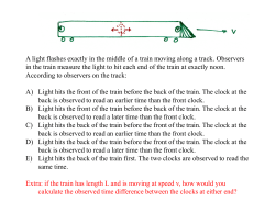A light flashes exactly in the middle of a train moving along a track