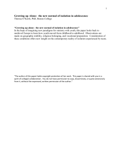 Growing up Alone: the new normal of isolation in adolescence