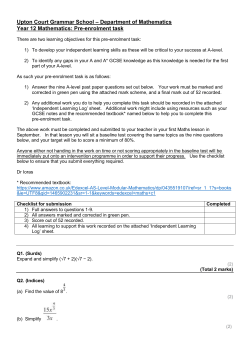 Maths Pre-Enrolment Task 2016