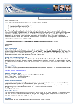 Dear Parents and Students, There are a number of significant events