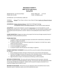 BIOLOGICAL SCIENCE II ABIO 122 (4 credit hours)