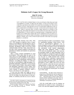 Solomon Asch`s Legacy for Group Research