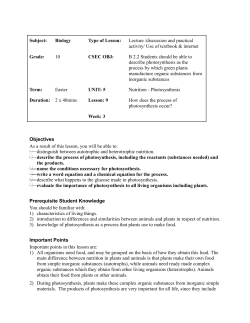 Subject: Biology Type of Lesson: Lecture /discussion and practical