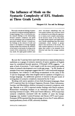 The Influence of Mode on the Syntactic Complexity of EFL Students