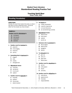 Standardized Reading Practice Test Touching Spirit Bear Reading