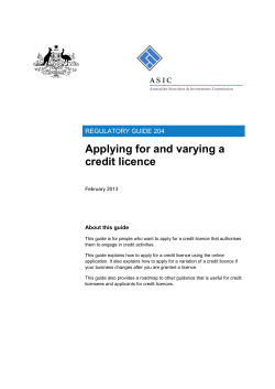Regulatory Guide RG 204 Applying for and varying a credit
