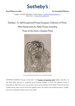 Sotheby`s To Sell Exceptional Private European Collection of Prints