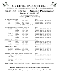 Junior Session THREE - Fox Cities Racquet Club