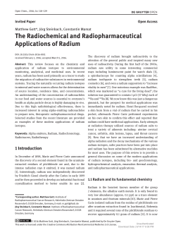 The Radiochemical and Radiopharmaceutical Applications of Radium