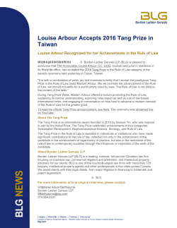 Louise Arbour Accepts 2016 Tang Prize in Taiwan