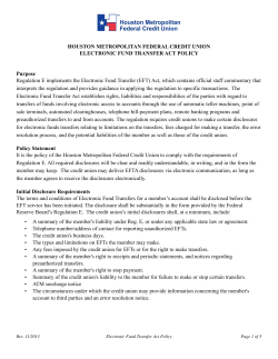 Electronic Fund Transfer Policy - Houston Metropolitan Federal