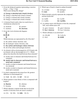 Do Now Unit 5 Chemcial Bonding 2015-2016