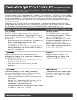 EVALUATION QUESTIONS CHECKLIST for Program Evaluation