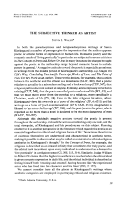 THE SUBJECTIVE THINKER AS ARTIST