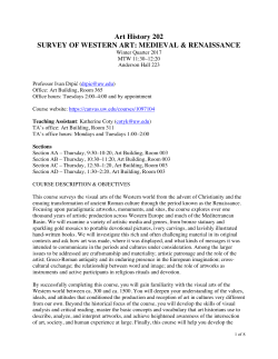 Art History 202 SURVEY OF WESTERN ART: MEDIEVAL