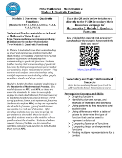 PUSD Math News &ndash; Mathematics 2 Module 1: Quadratic Functions