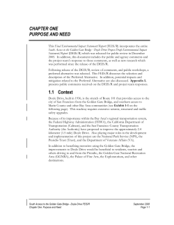 CHAPTER ONE PURPOSE AND NEED