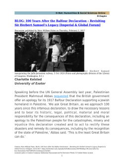 BLOG: 100 Years After the Balfour Declaration &ndash; Revisiting Sir