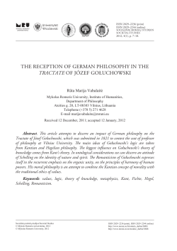 THE RECEPTION OF GERMAN PHILOSOPHY IN THE TRACTATE