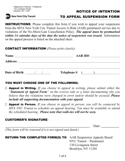 NOTICE OF INTENTION TO APPEAL SUSPENSION FORM