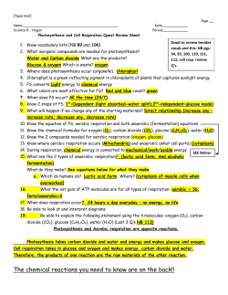Photosynthesis and Cell Respiration Test Study Guide KEY