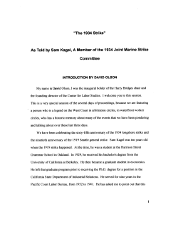 "The 1934 Strike" As Told by Sam Kagel, A Member of the 1934