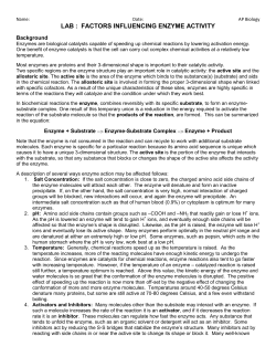 LAB : FACTORS INFLUENCING ENZYME ACTIVITY
