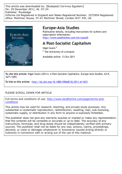 A Post-Socialist Capitalism. In Europe-Asia