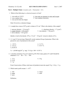 Chemistry 121 (Tyvoll) KEY FOR EXAMINATION I June 11, 2007